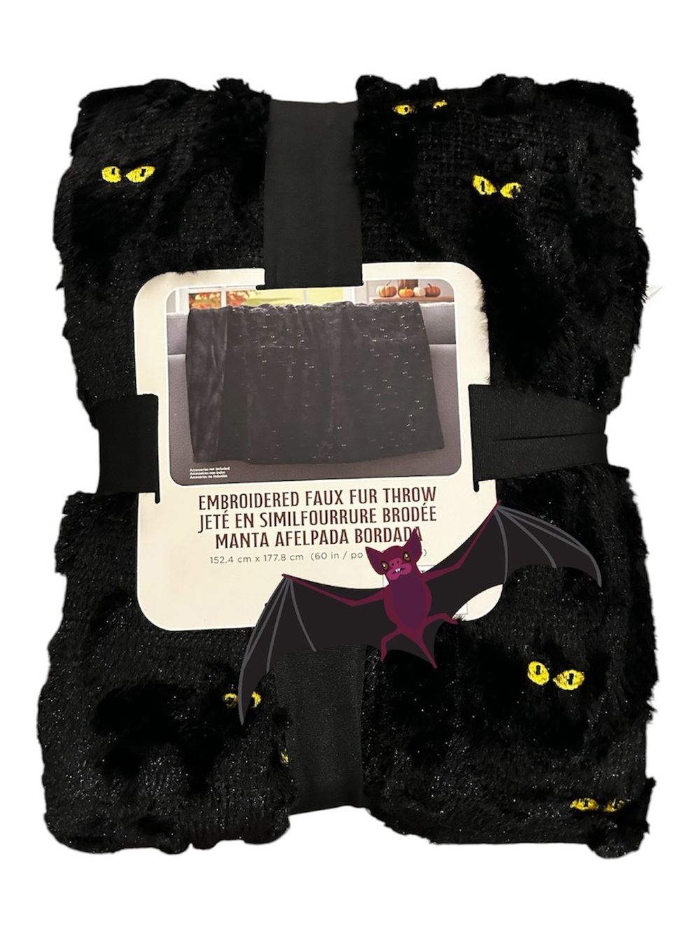 NWT Viral TIK TOK Northwest Black Embroidered Faux Fur Throw - Halloween Accent